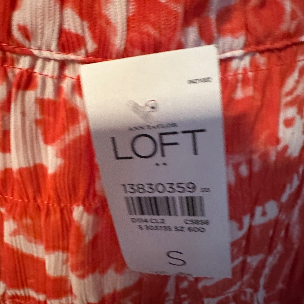 LOFT Size S Orange Short Sleeve Smocked Blouse - Picture 3 of 6